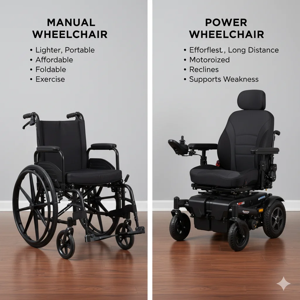 Manual wheelchair and power wheelchair comparison