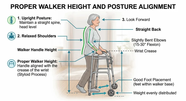 Proper walker height and posture alignment