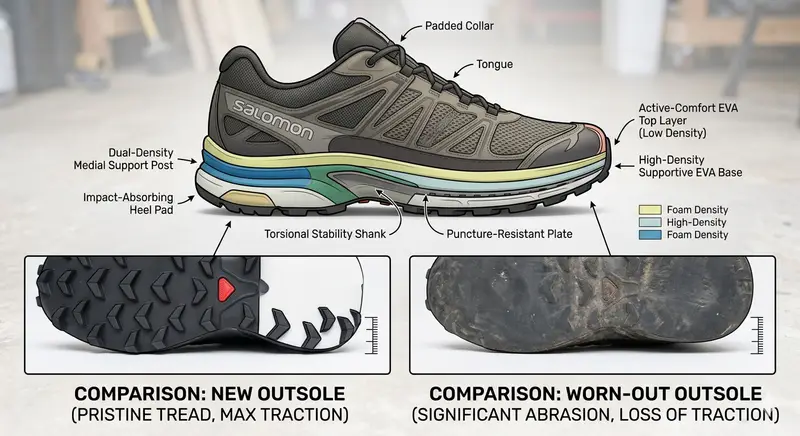 Walking shoe cushioning outsole and traction comparison