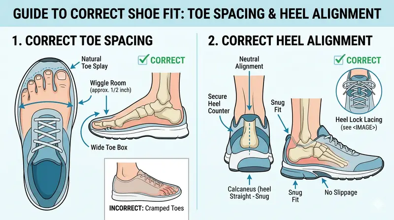 Guide to correct shoe fit toe spacing and heel alignment