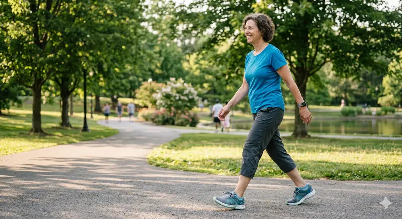 Woman walking outdoors in stable walking shoes
