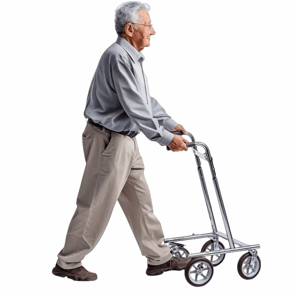 Senior man walking with a wheeled walker