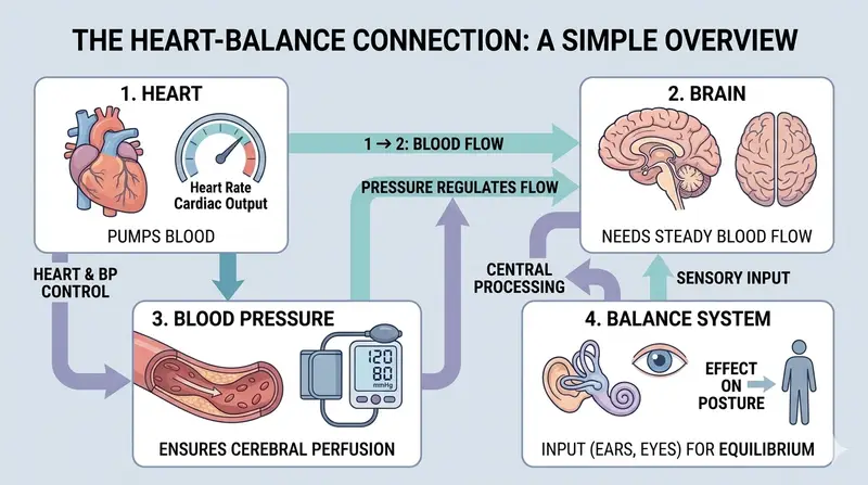 Diagram showing how the heart pumps blood and affects balance