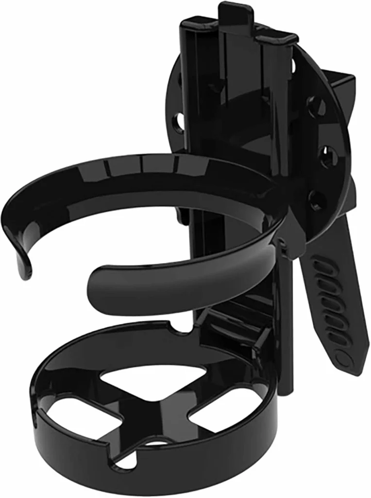 Black adjustable cup holder clamp for walker frame