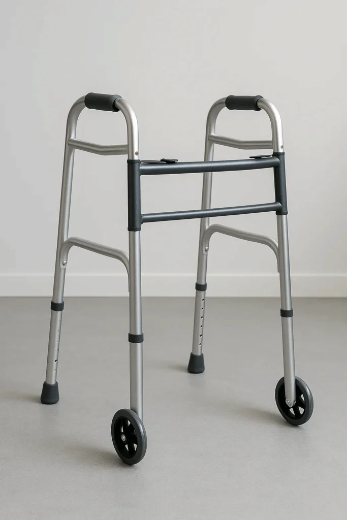 Two-wheel walker with front wheels and rubber back tips
